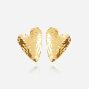 Hammered Gold Oversized Heart Studs