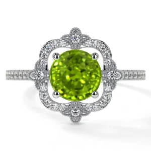Natural Round Shape Peridot Prong Set Ring