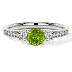 Natural Round Shape Peridot Prong Set Three Stone Ring