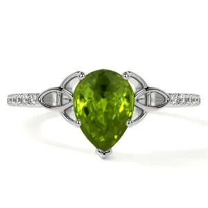 Natural Pear Shape Peridot Prong Set Celtic Ring