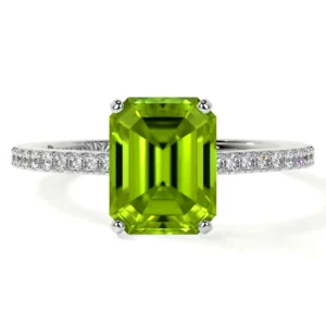 Natural Emerald Cut Peridot Prong Set Ring