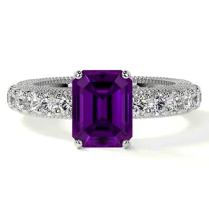 Natural Emerald Cut Amethyst Prong Set Ring