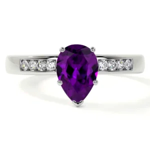 Natural Pear Shape Amethyst Prong Set Ring