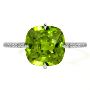 Natural Square Cushion Peridot Prong Set Halo Ring